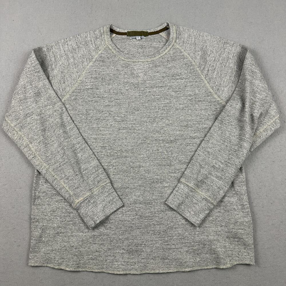 Wallace & Barnes Sweater Men XL Gray Waffle Knit Thermal Crewneck Pullover